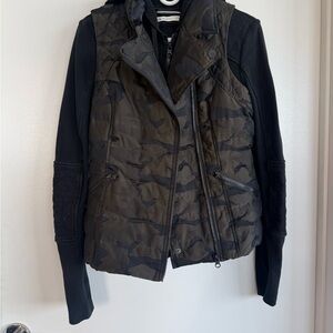 Blanc Noir Women's Black Camo Quilted Vest with Black Zip Hoodie